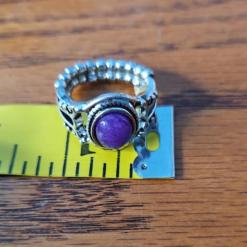 Paparazzi Peacefully Purple And Silver Stretch Band Ring NWOT - Picture 6 of 7